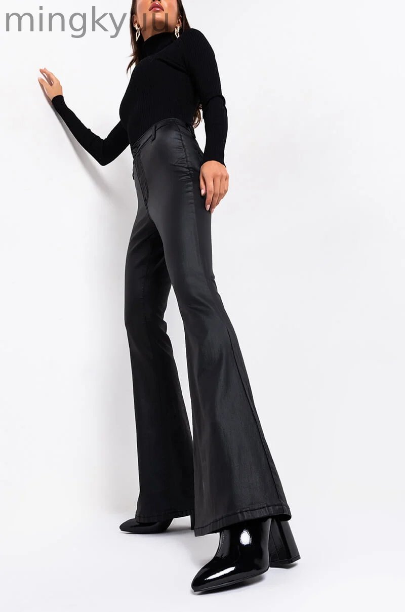 ON DUTY FAUX LEATHER HIGH RISE FLARE PANTS