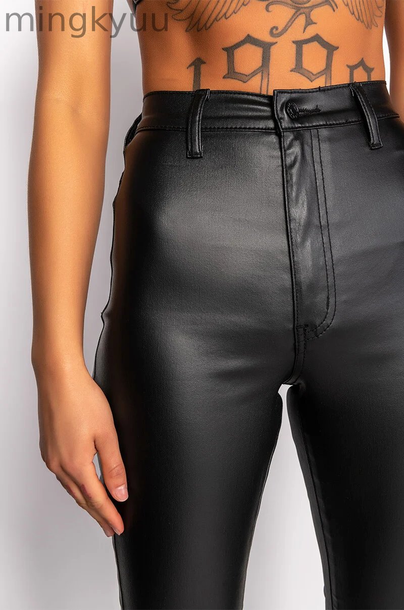 ON DUTY FAUX LEATHER HIGH RISE FLARE PANTS