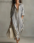 Striped Dress with Lapel Collar