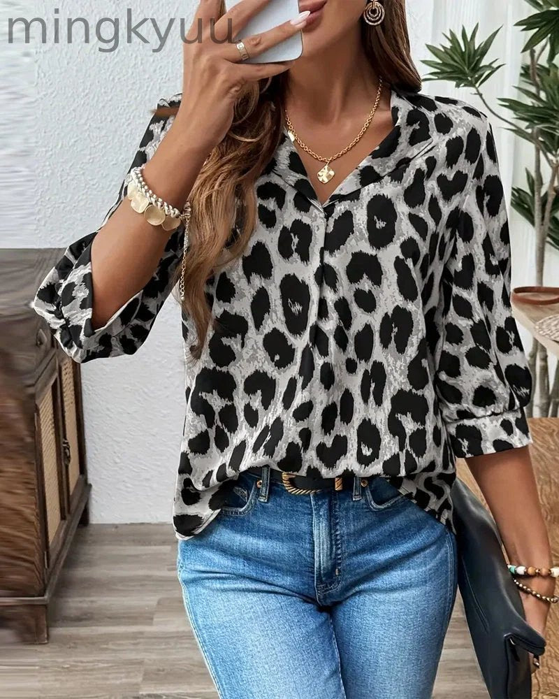 Blouse Half Sleeve Leopard Print Loose