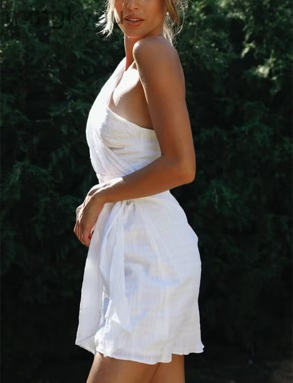 One Shoulder Knot Wrap Tie Mini Dress