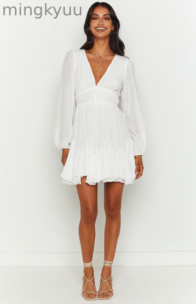 Asta White Long Sleeve Mini Dress