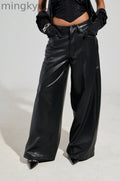 WIDE LEG FAUX LEATHER PANT IN BLACK