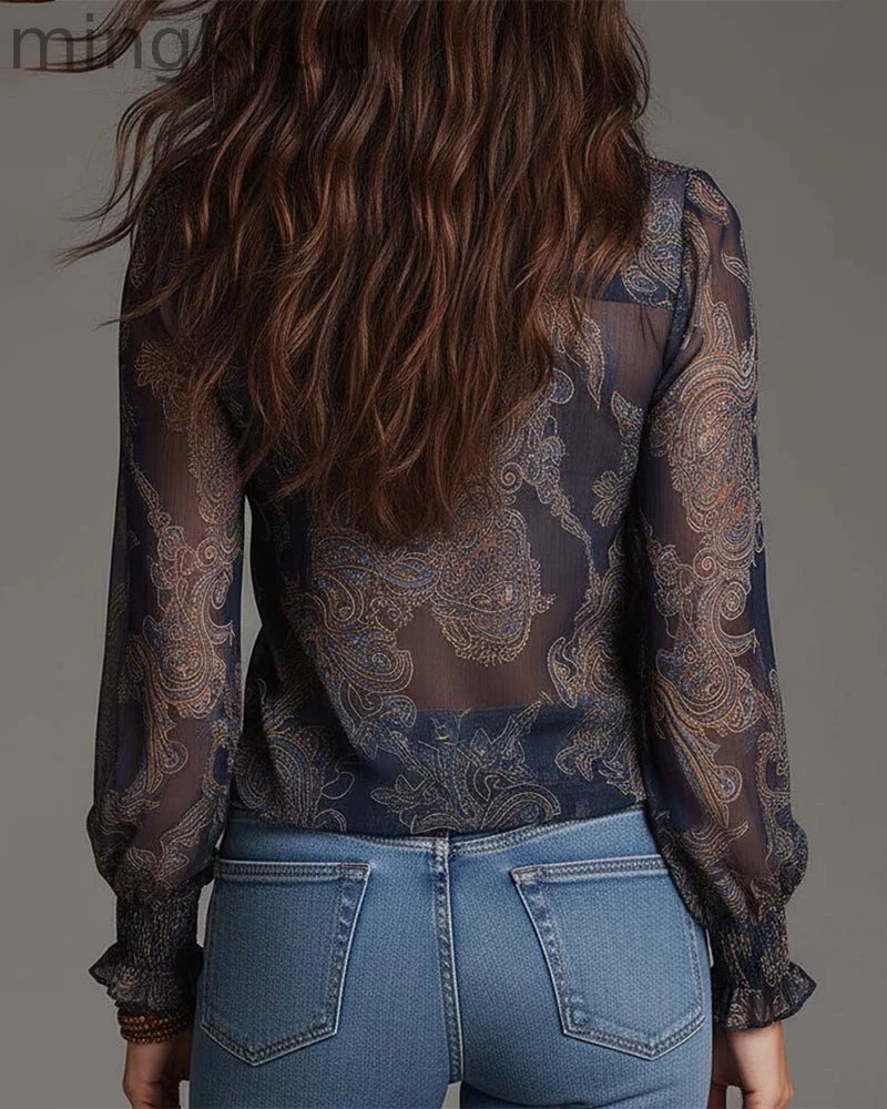 Retro Ruffle Demi-Zip Blouse