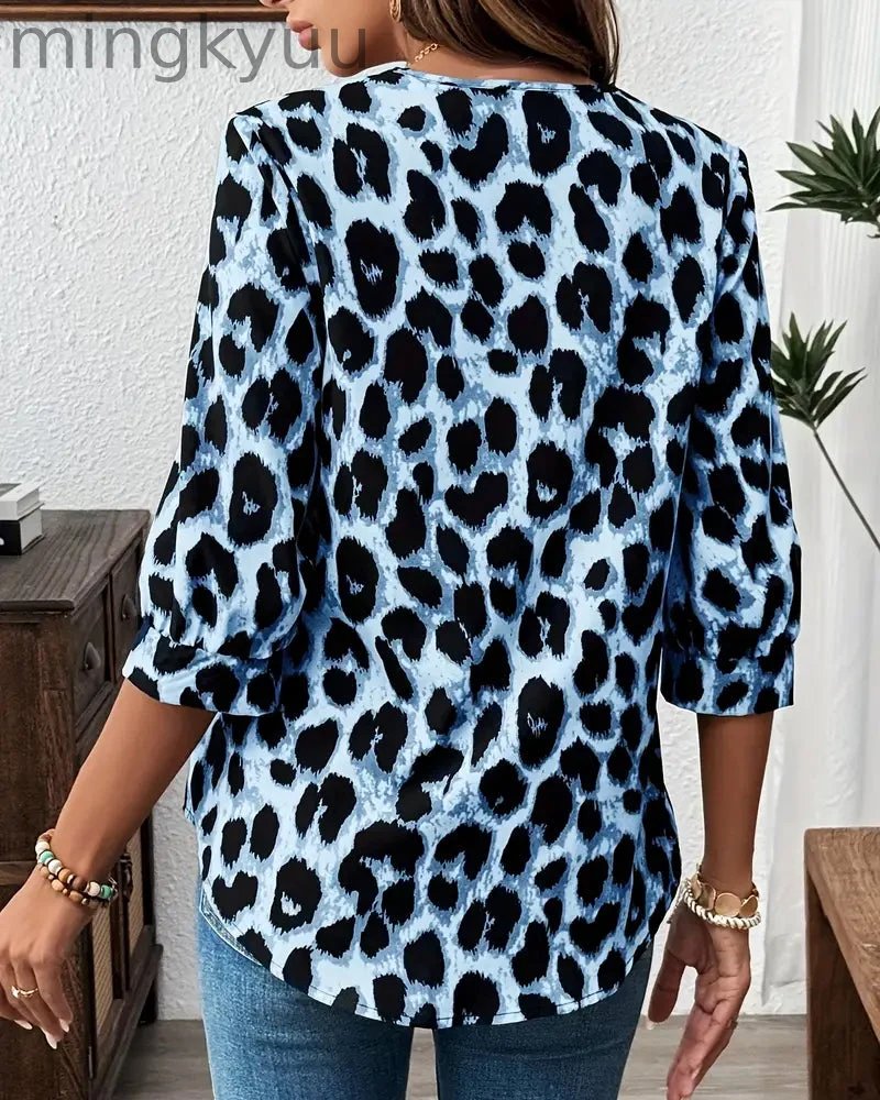 Blouse Half Sleeve Leopard Print Loose