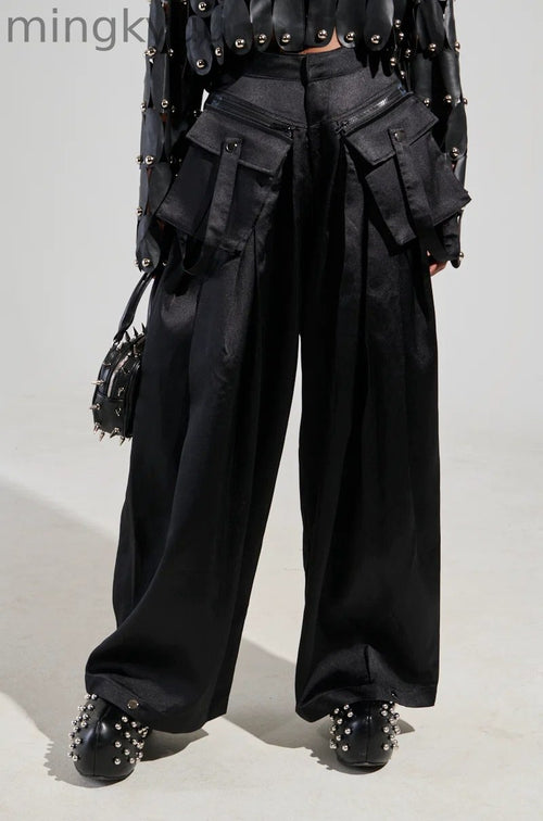 A MOMENT APART WIDE LEG TROUSER WITH POCKETS IN BLACK