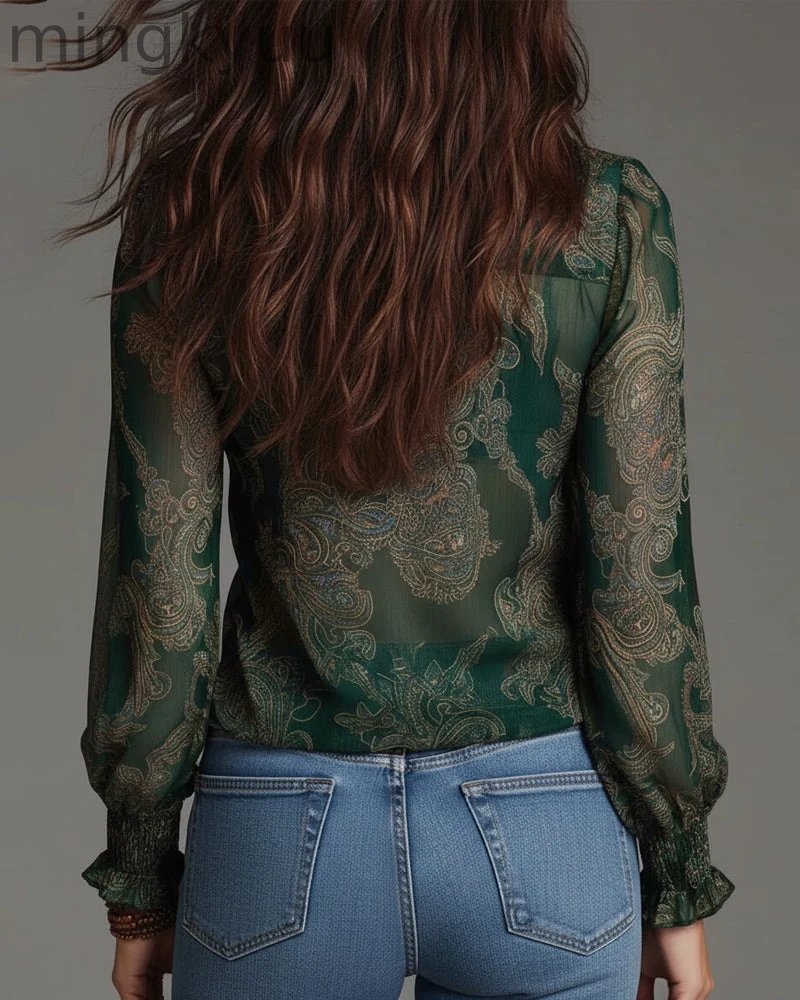 Retro Ruffle Demi-Zip Blouse