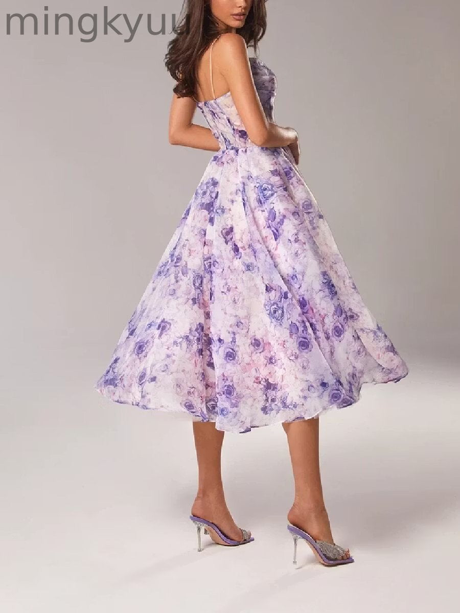 Elegant Print Suspender Dress