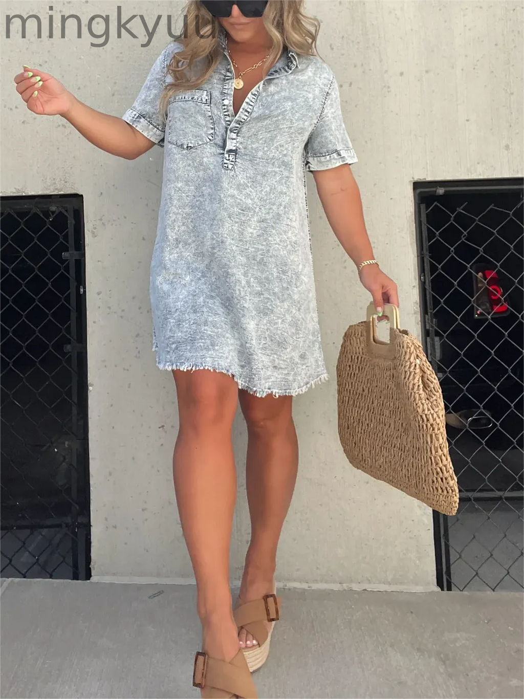 New Women's Washed Shirt Dress