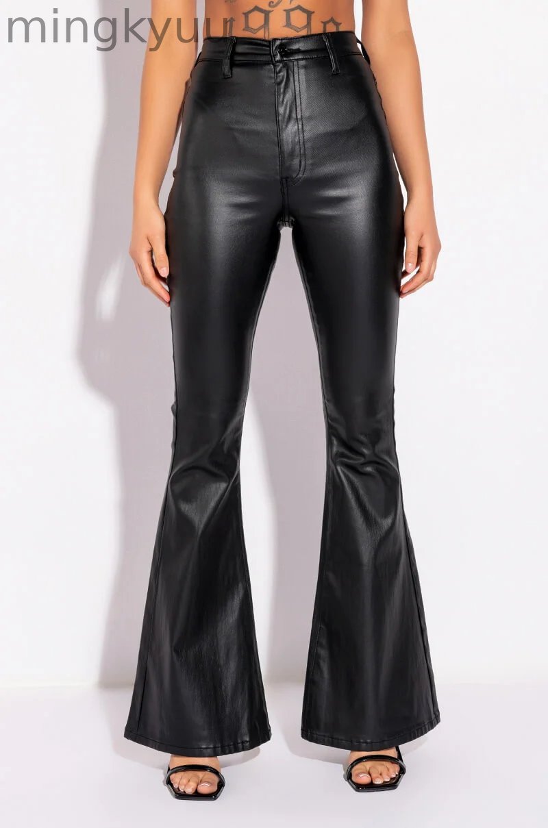 ON DUTY FAUX LEATHER HIGH RISE FLARE PANTS