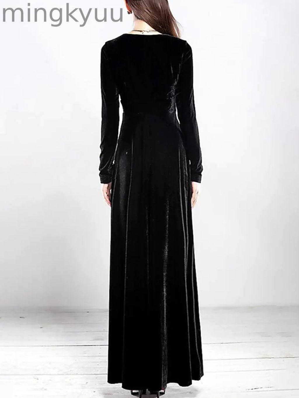 Elegant Wrap Wide Band A-line Velvet Maxi Dress