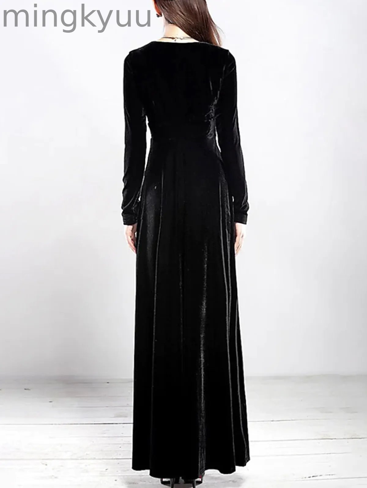 Elegant Wrap Wide Band A-line Velvet Maxi Dress