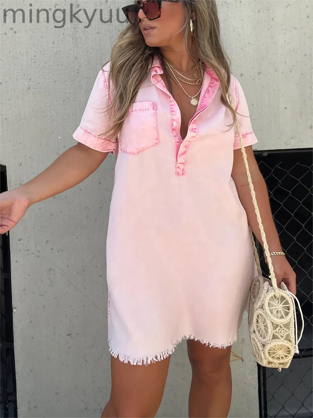 New Women's Washed Shirt Dress