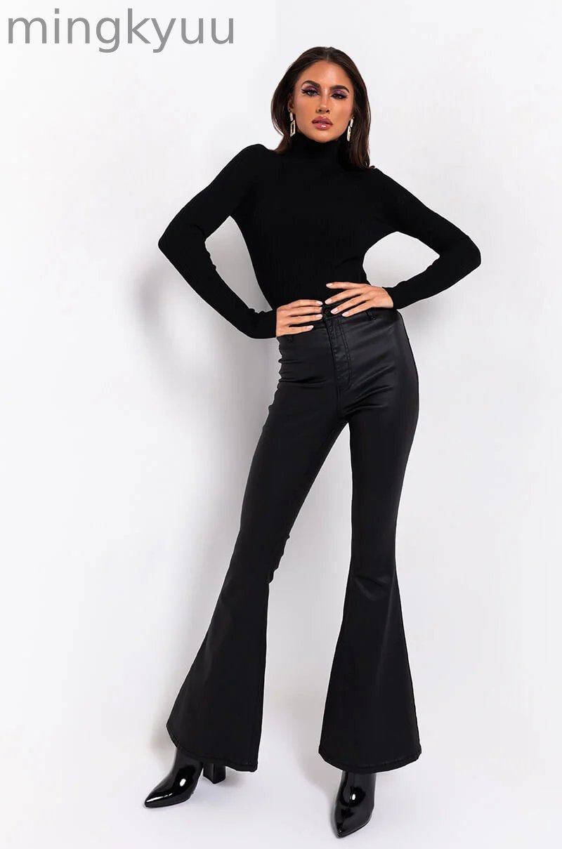 ON DUTY FAUX LEATHER HIGH RISE FLARE PANTS