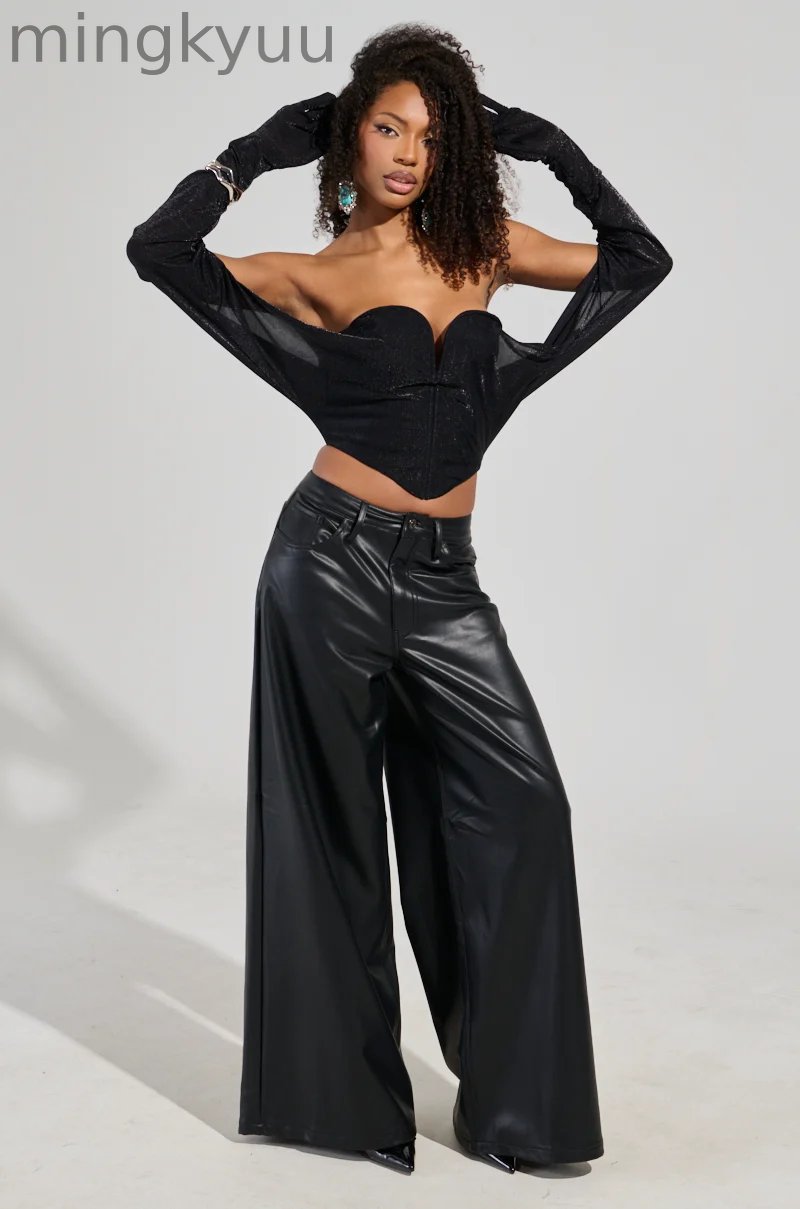 WIDE LEG FAUX LEATHER PANT IN BLACK
