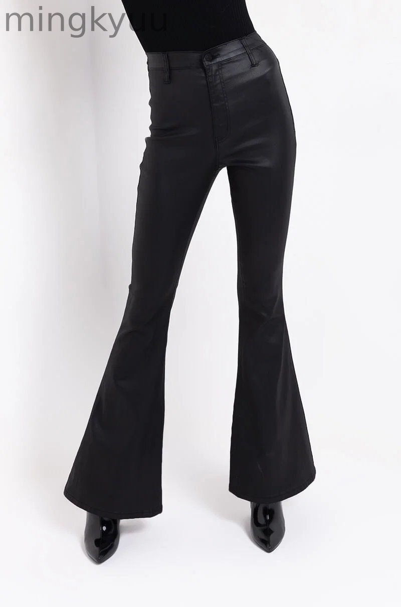 ON DUTY FAUX LEATHER HIGH RISE FLARE PANTS
