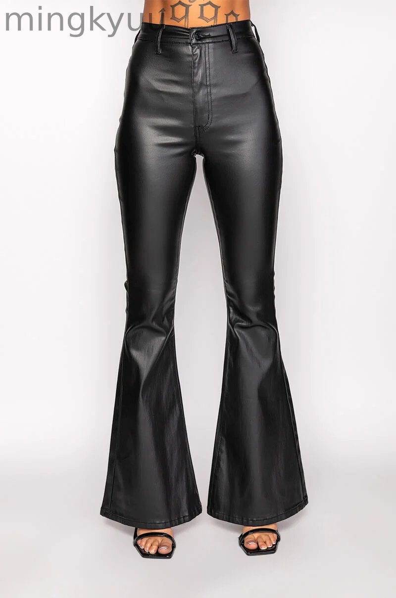 ON DUTY FAUX LEATHER HIGH RISE FLARE PANTS