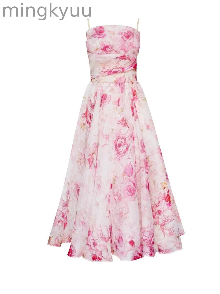 Elegant Print Suspender Dress