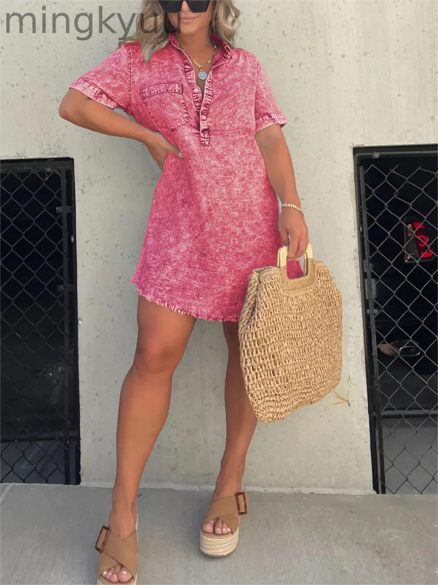 New Women's Washed Shirt Dress