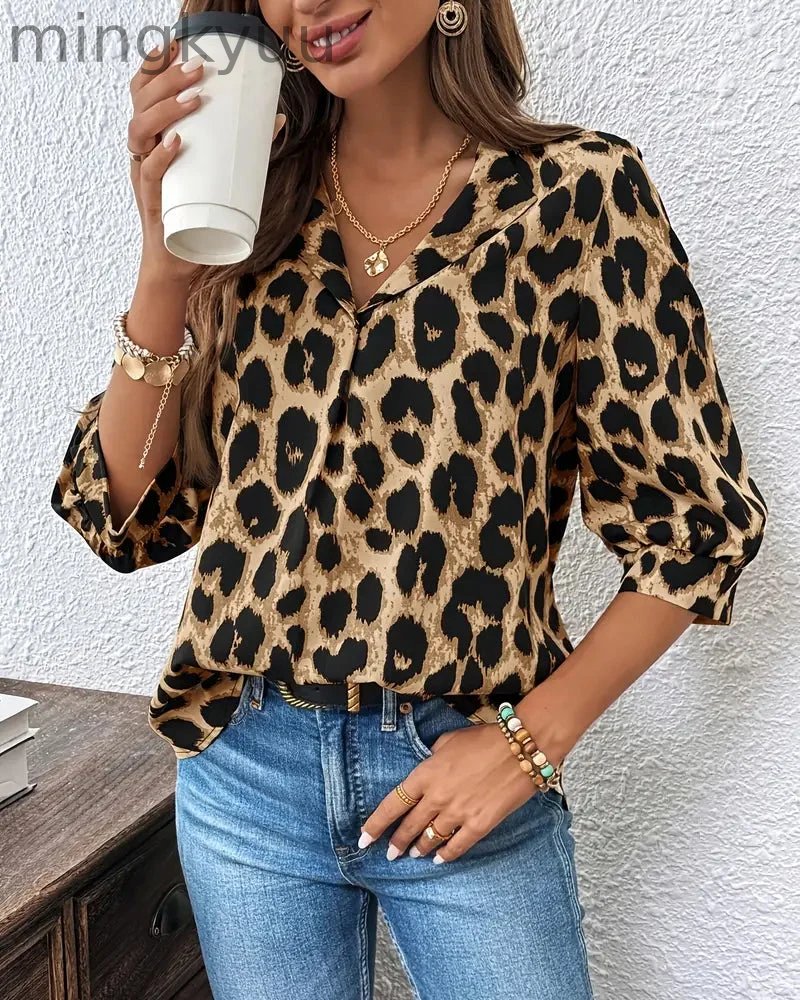 Blouse Half Sleeve Leopard Print Loose
