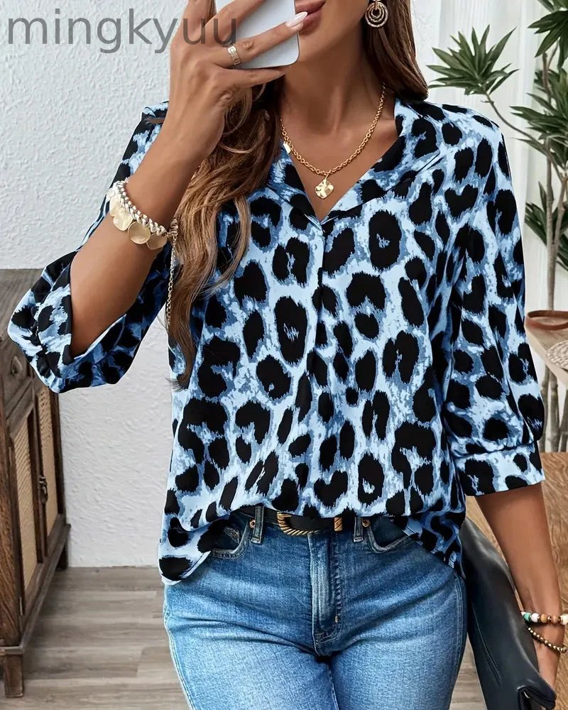Blouse Half Sleeve Leopard Print Loose