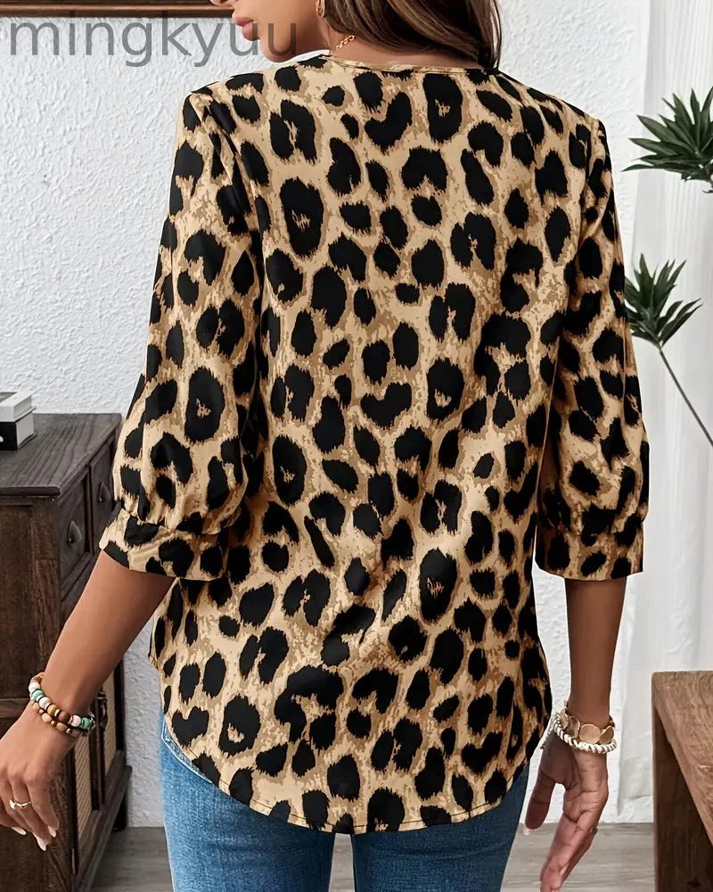 Blouse Half Sleeve Leopard Print Loose