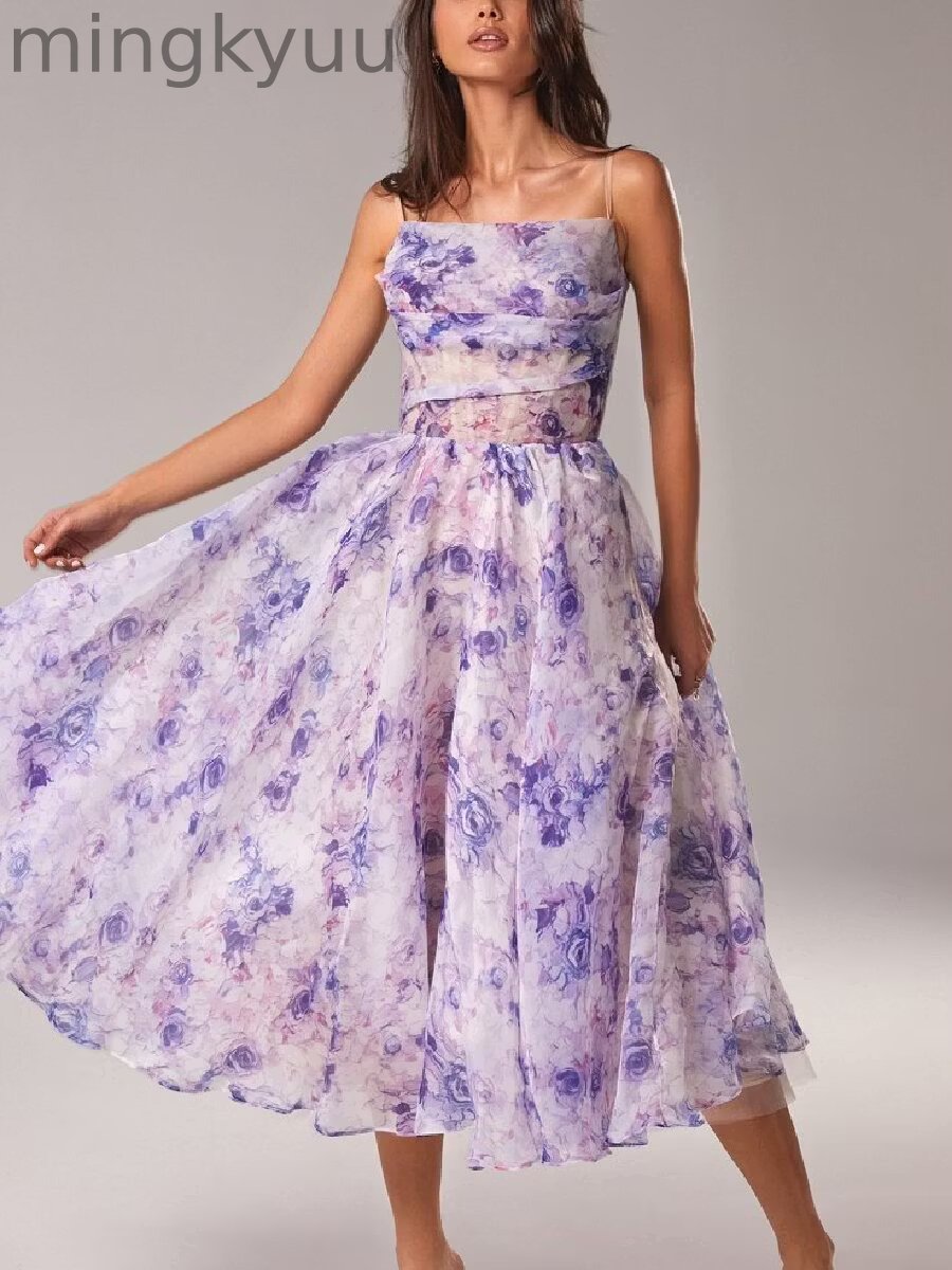Elegant Print Suspender Dress