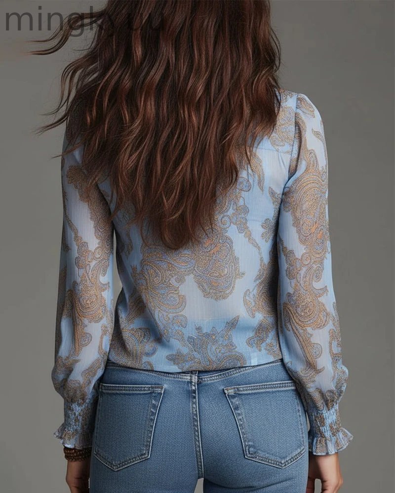 Retro Ruffle Demi-Zip Blouse