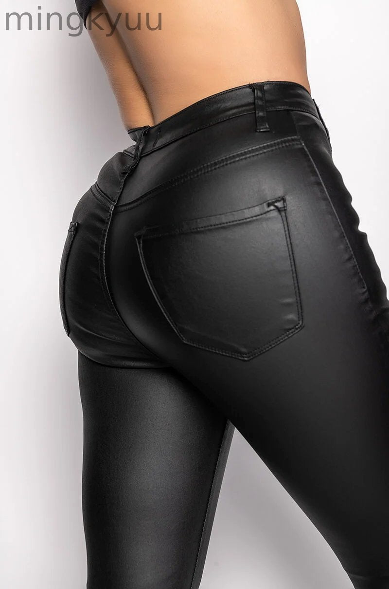 ON DUTY FAUX LEATHER HIGH RISE FLARE PANTS