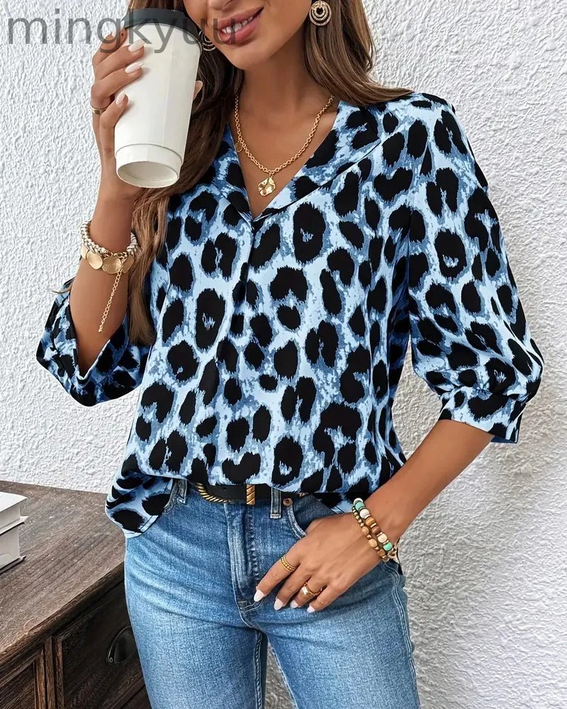 Blouse Half Sleeve Leopard Print Loose