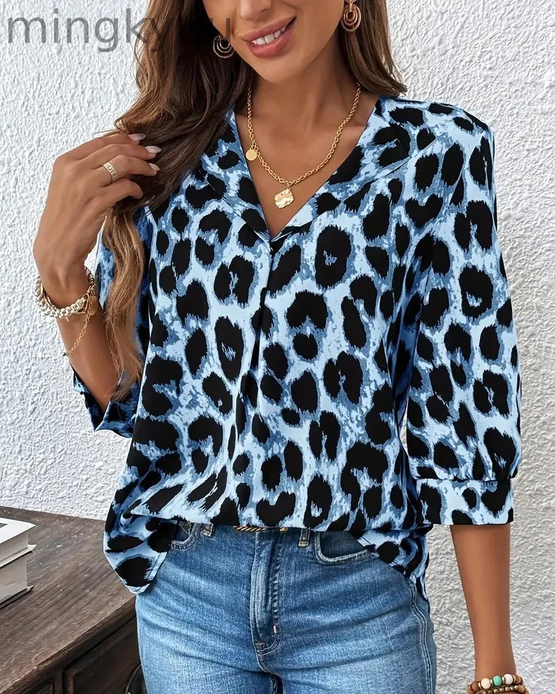 Blouse Half Sleeve Leopard Print Loose