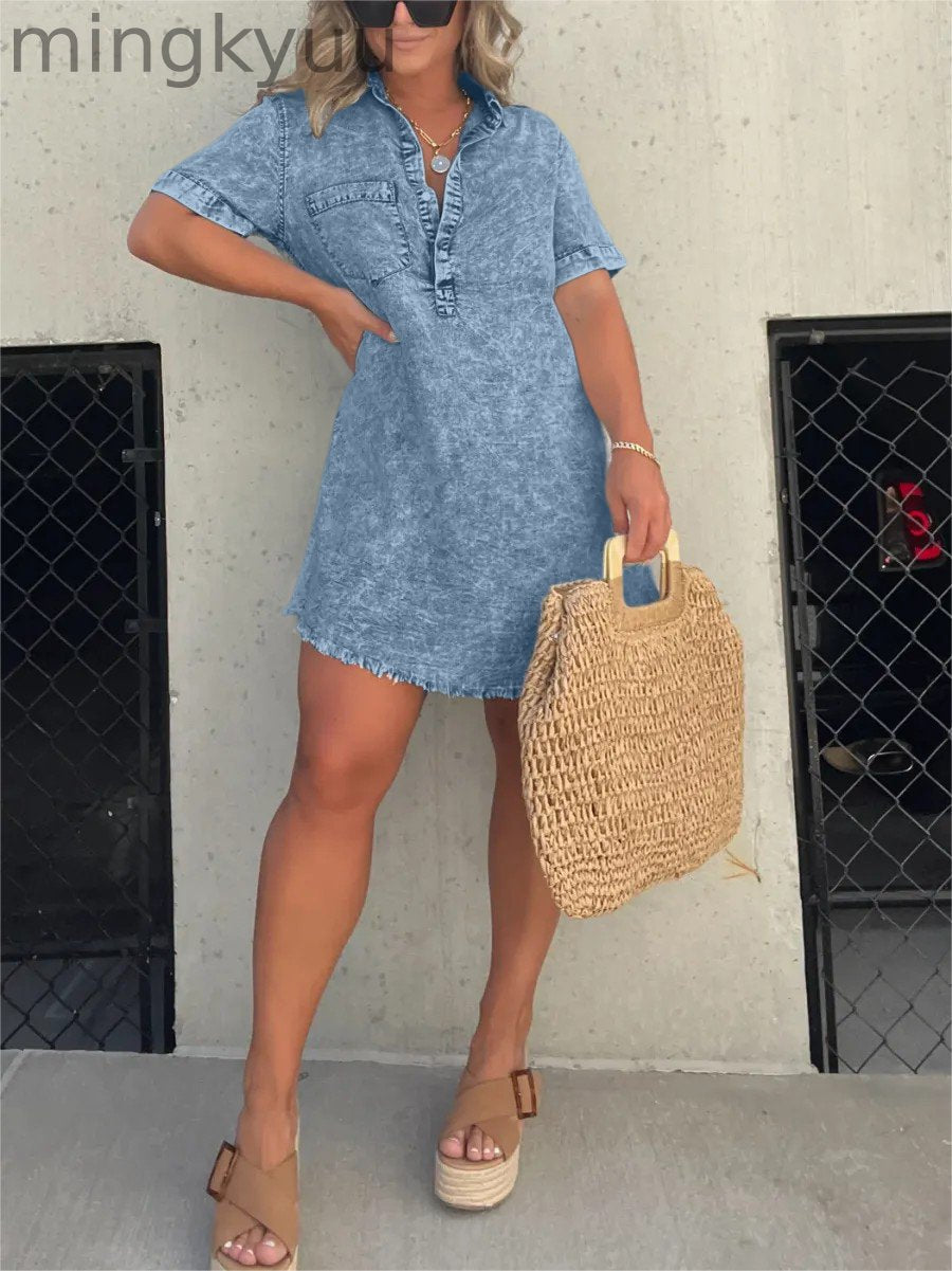 New Women's Washed Shirt Dress