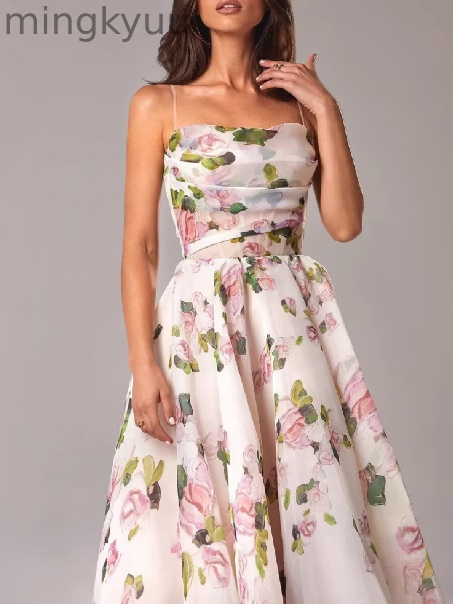 Elegant Print Suspender Dress