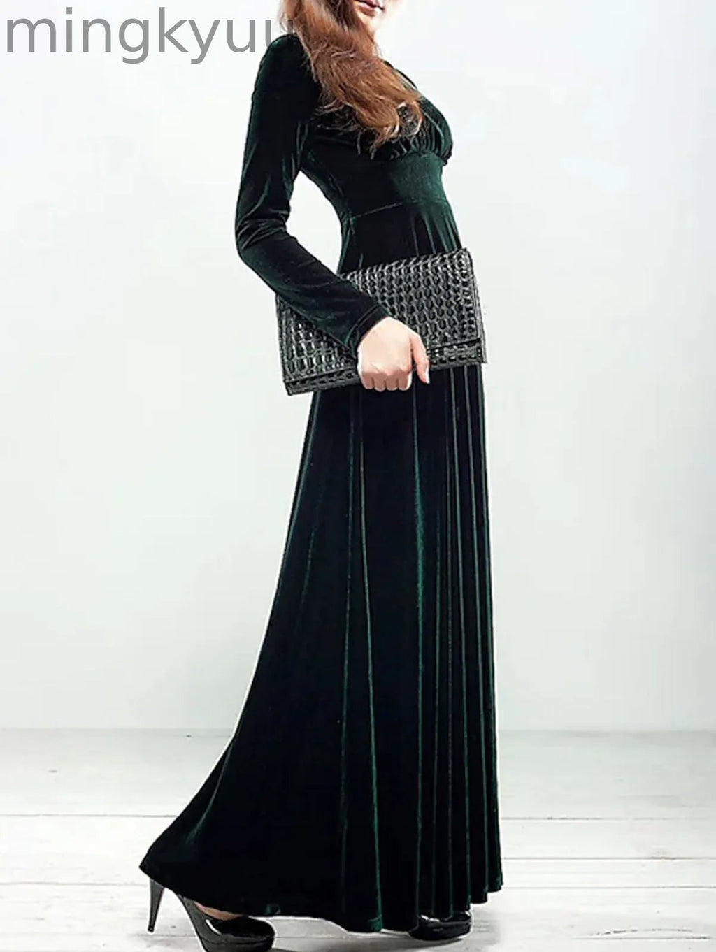 Elegant Wrap Wide Band A-line Velvet Maxi Dress