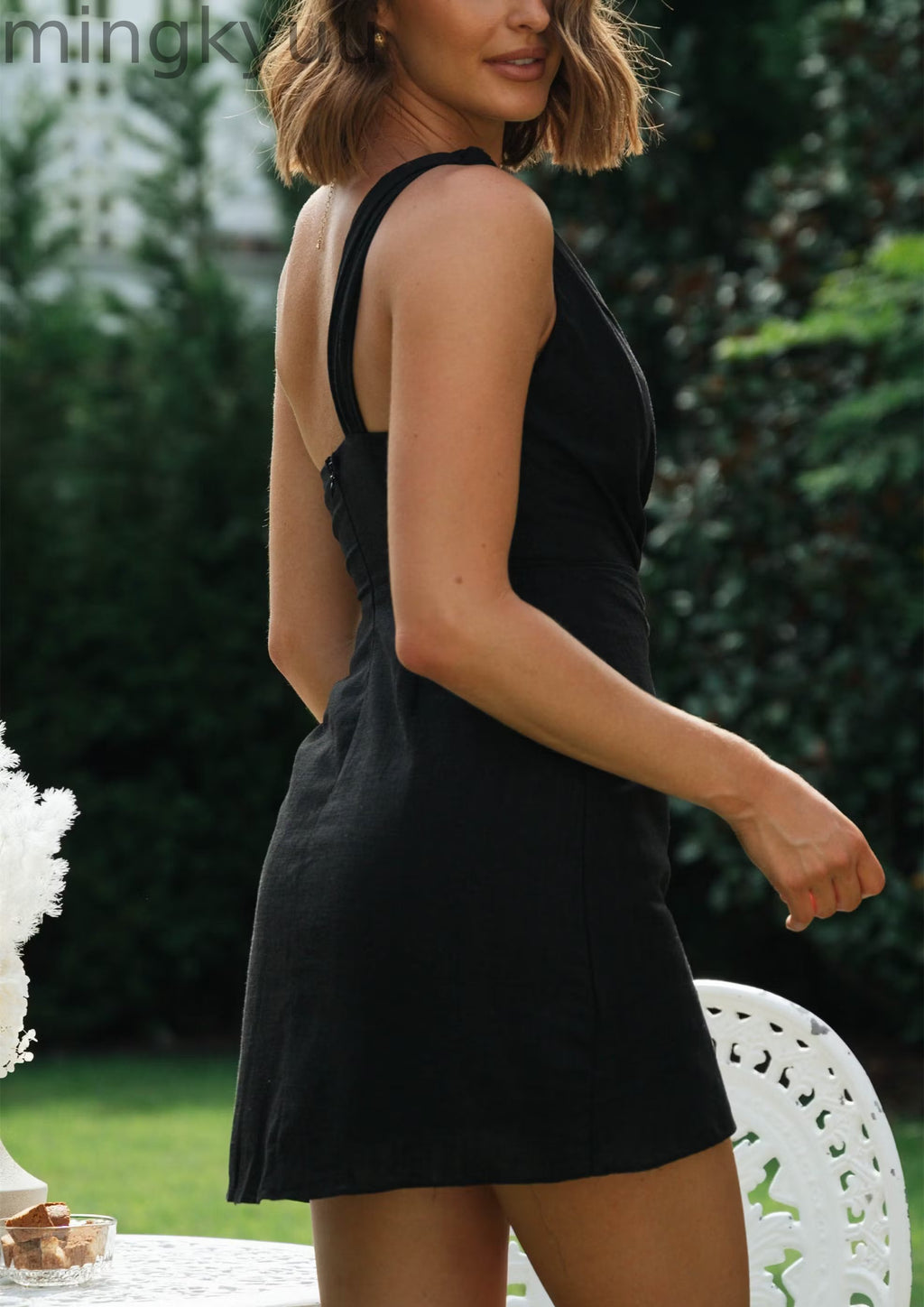 One Shoulder Knot Wrap Tie Mini Dress