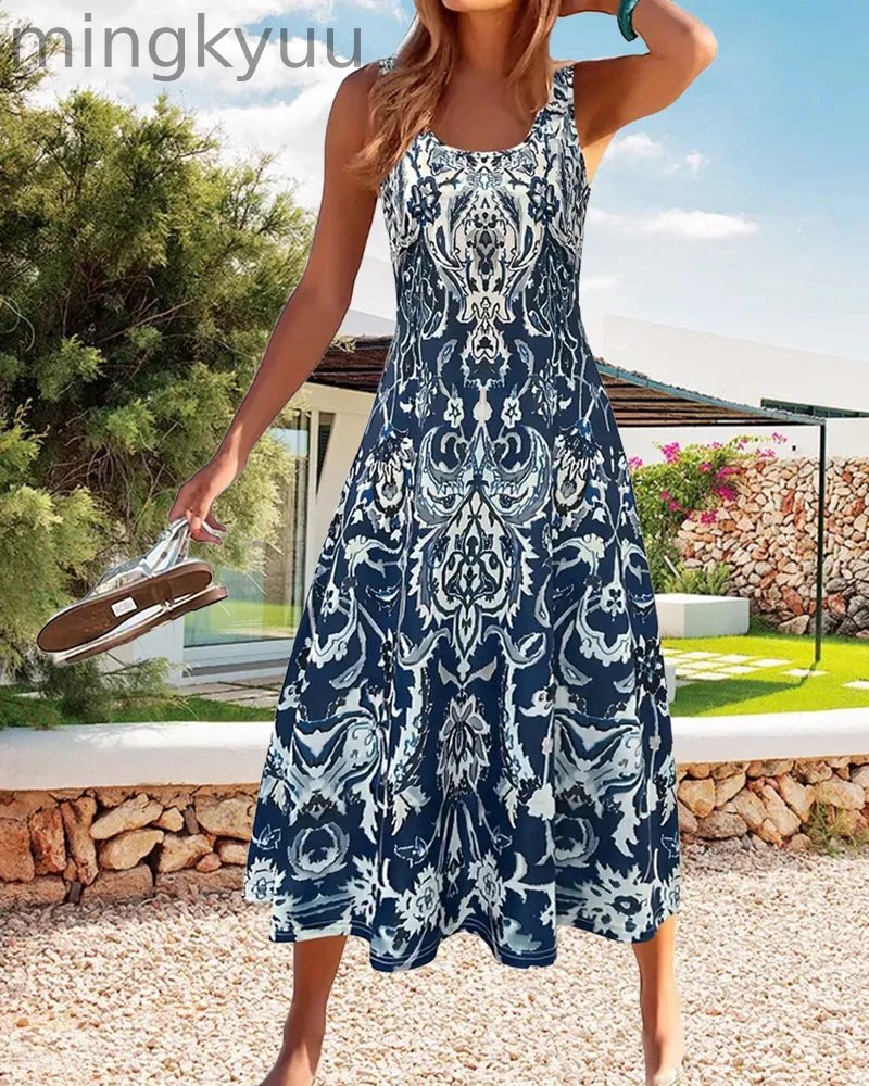 Sleeveless Trendy Printed Vacation Dress