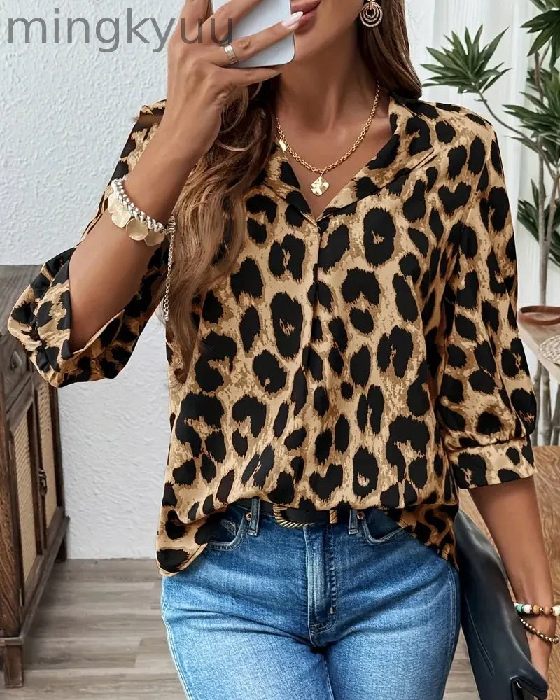 Blouse Half Sleeve Leopard Print Loose