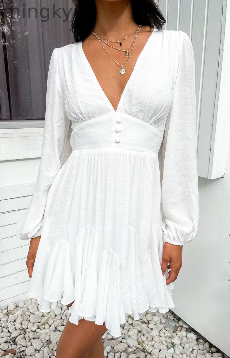 Asta White Long Sleeve Mini Dress