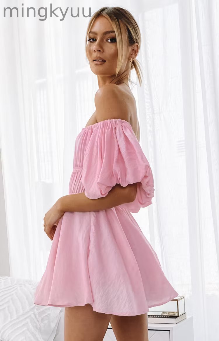 Paradise Puff Sleeve Dress Pink
