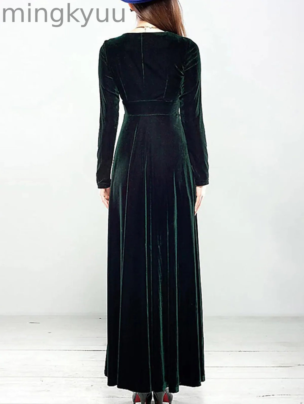 Elegant Wrap Wide Band A-line Velvet Maxi Dress