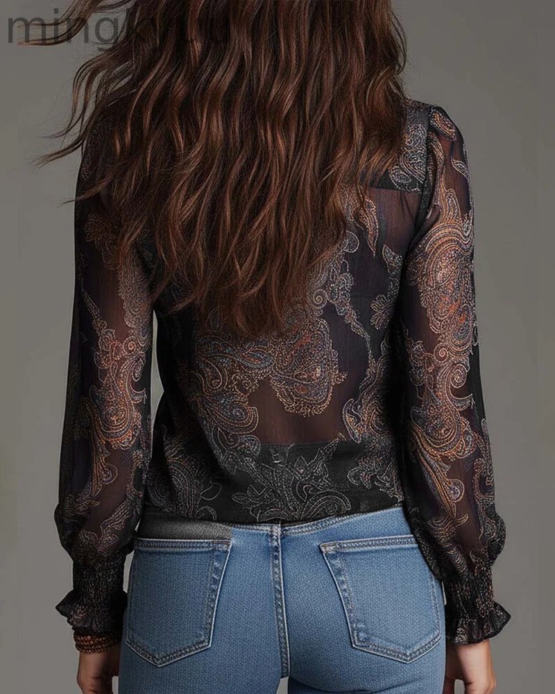 Retro Ruffle Demi-Zip Blouse