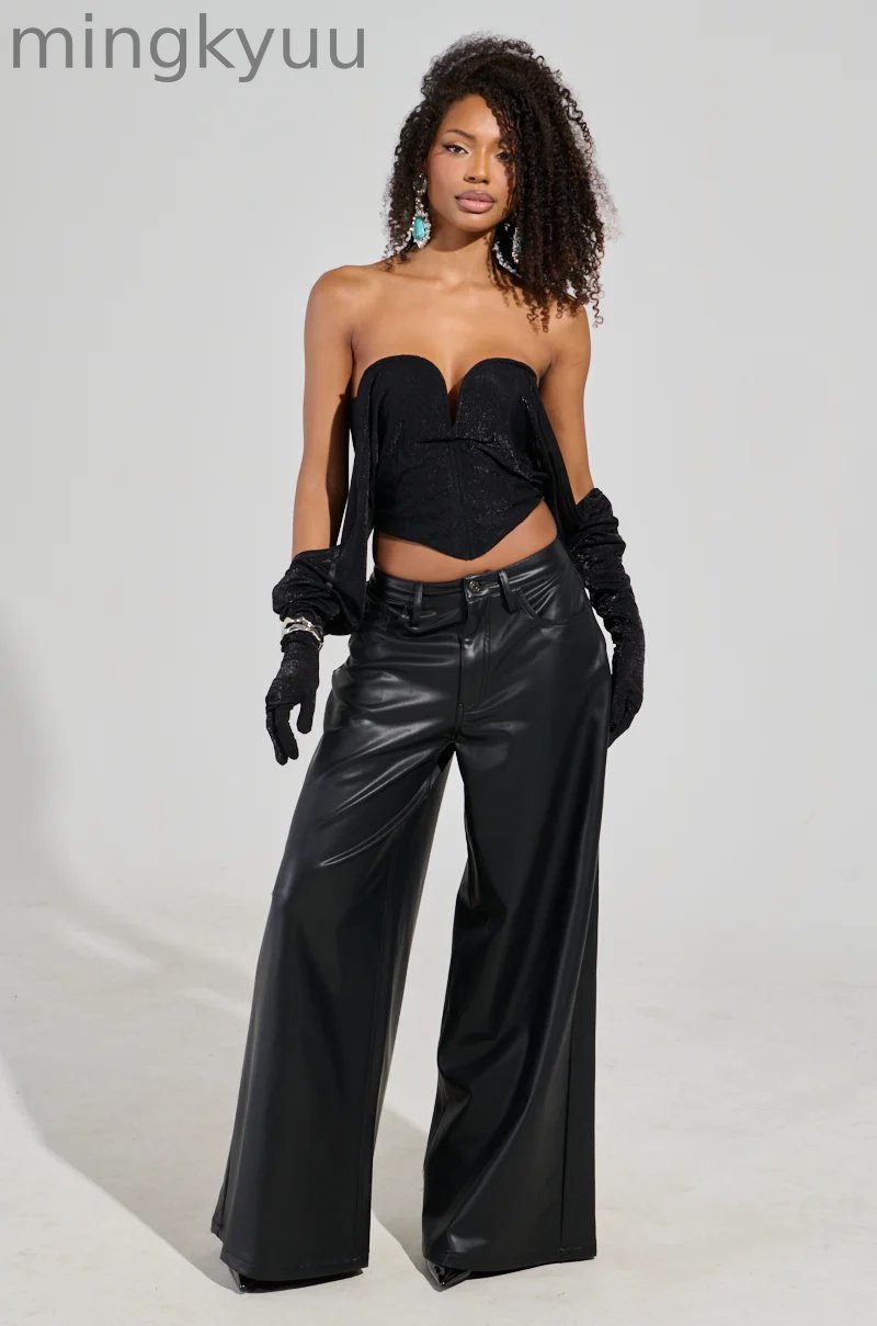 WIDE LEG FAUX LEATHER PANT IN BLACK