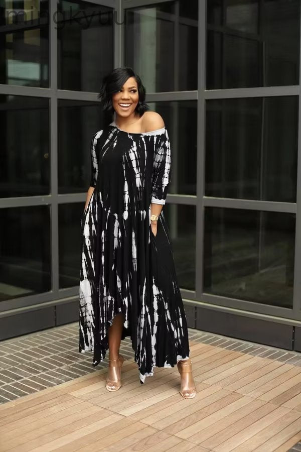 Loose Graffiti Tie - Dye Pocket Midi Dress