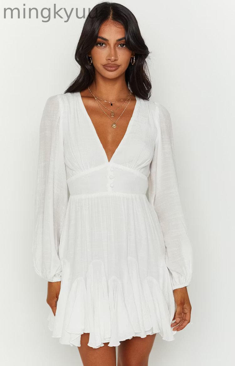 Asta White Long Sleeve Mini Dress