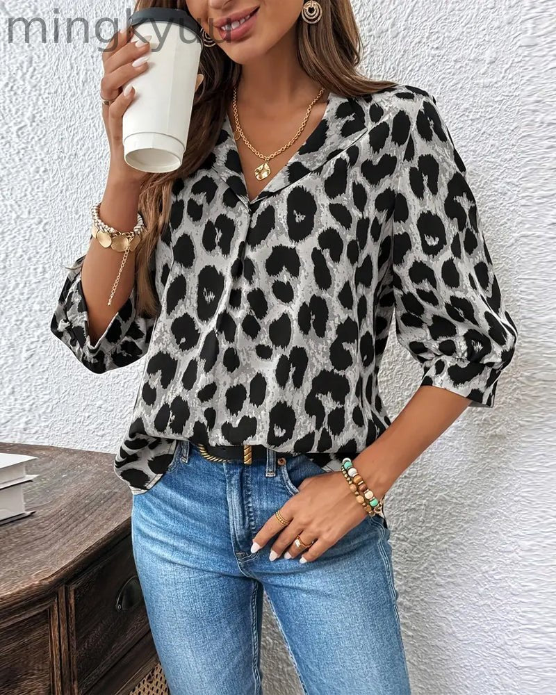 Blouse Half Sleeve Leopard Print Loose