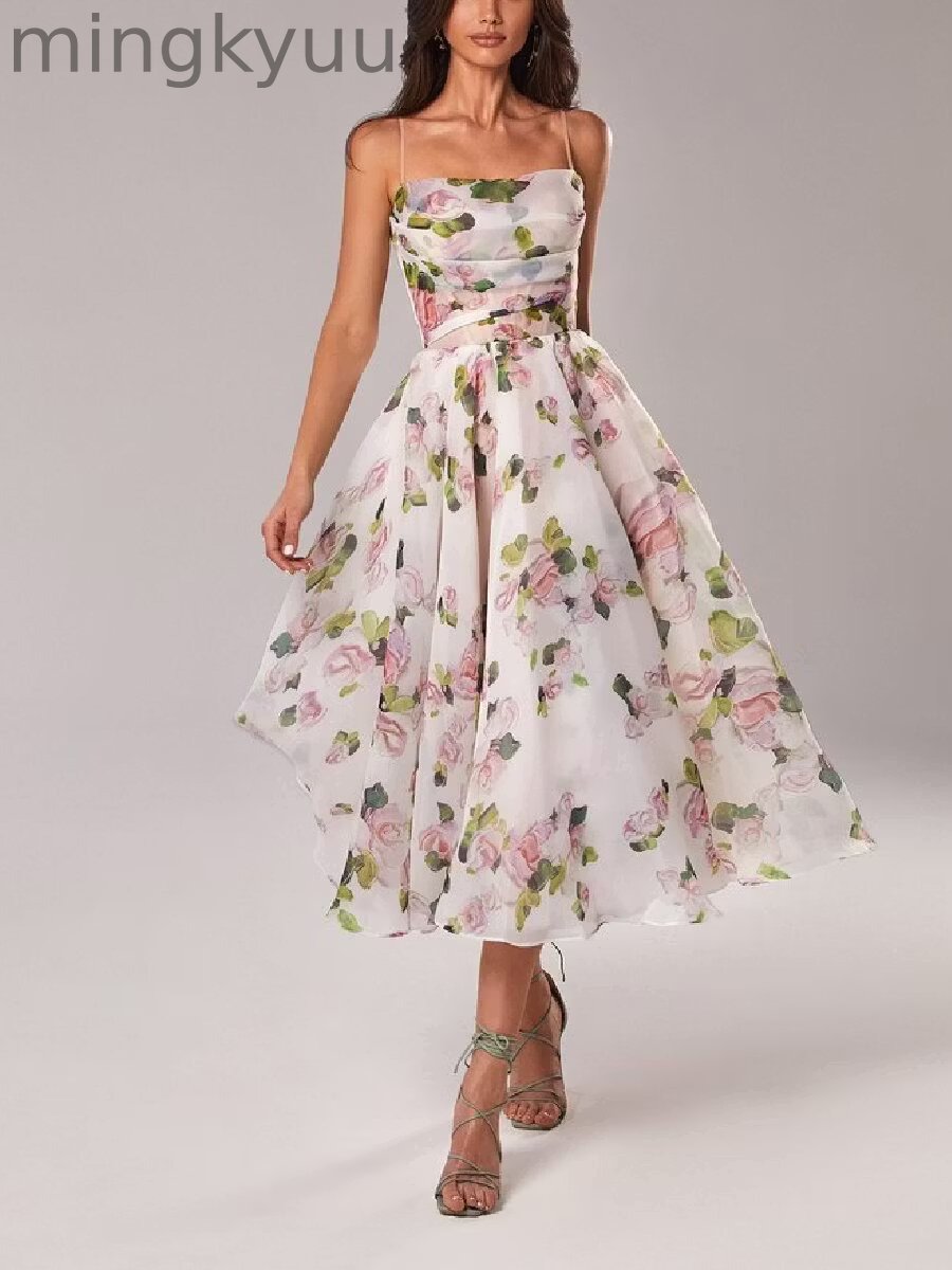 Elegant Print Suspender Dress