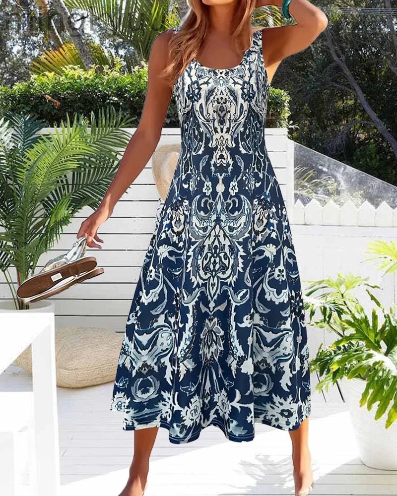 Sleeveless Trendy Printed Vacation Dress