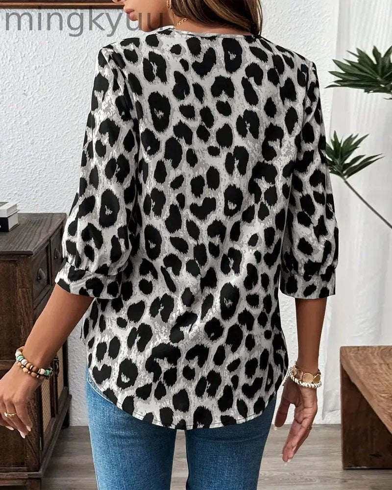 Blouse Half Sleeve Leopard Print Loose