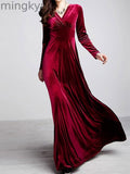 Elegant Wrap Wide Band A-line Velvet Maxi Dress