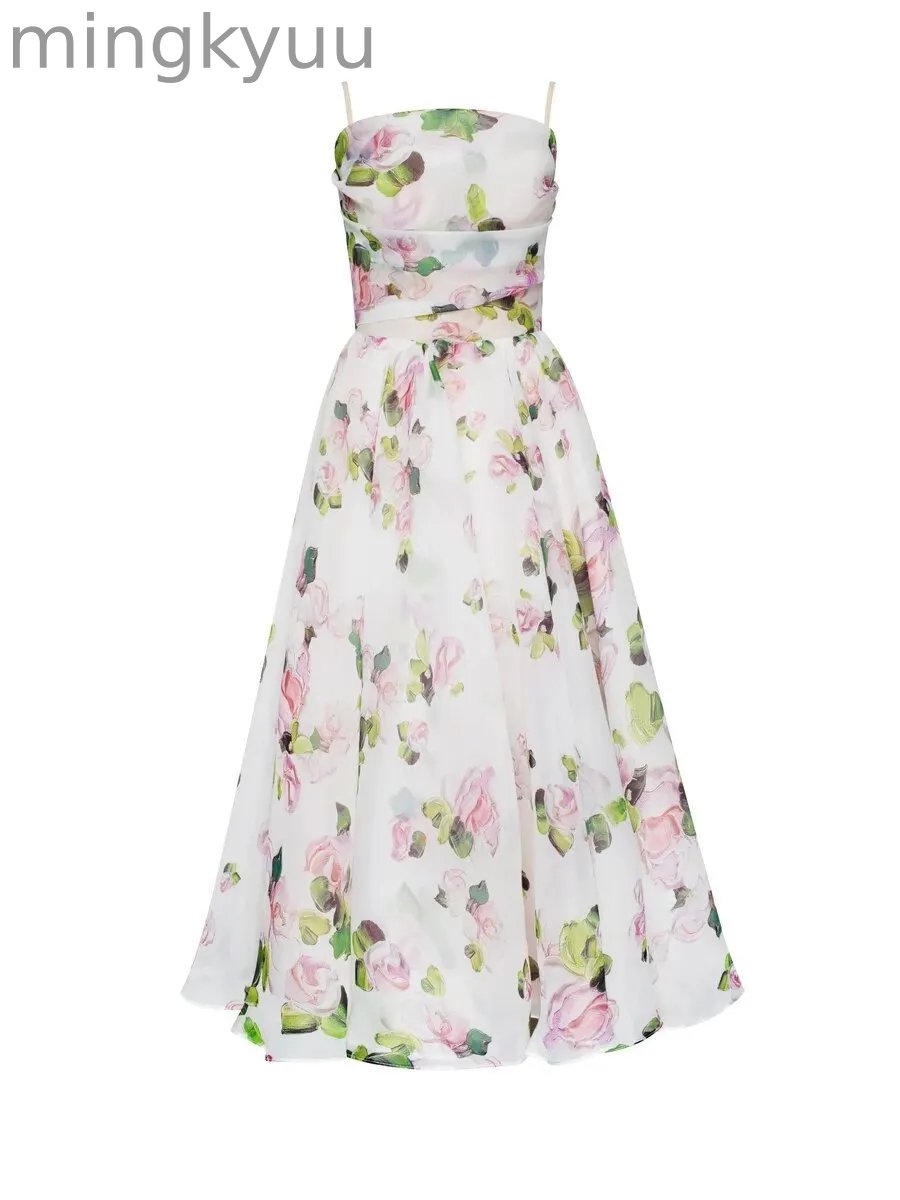 Elegant Print Suspender Dress